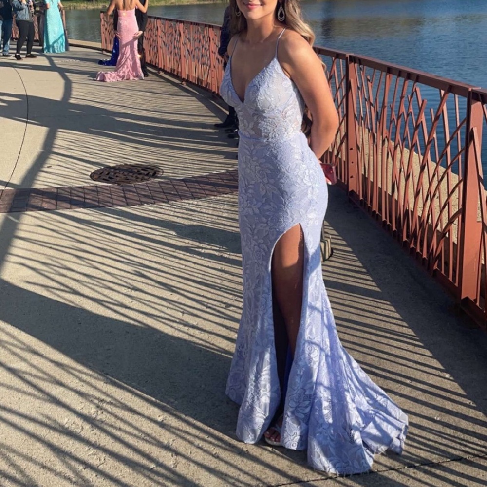 Lilac with lace prom dress